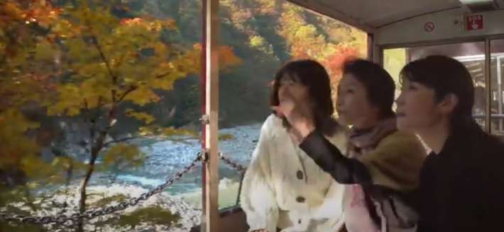 紅葉に染まる黒部峡谷をトロッコ電車で鑑賞！